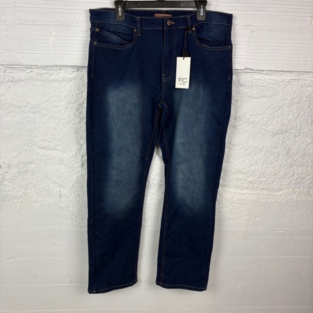 NWT FRENCH CONNECTION gramercy straight fit authentic knit denim Dark Jeans 32